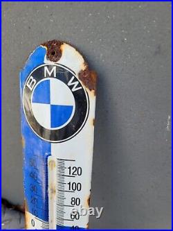 Vintage Bmw Thermometer Porcelain Sign German Auto Gas Race Car Dealership Oil