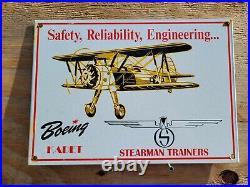Vintage Boeing Porcelain Sign Stearman Airplane Pilot Aircraft Gas Oil Garage