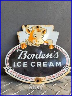 Vintage Borden Porcelain Sign Dairy Farm Ice Cream Milk Cow Butter Daisy Gas Oil