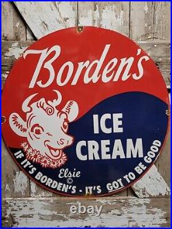 Vintage Bordens Porcelain Sign 30 Big Ice Cream Elsie Dairy Cow Milk Gas Oil