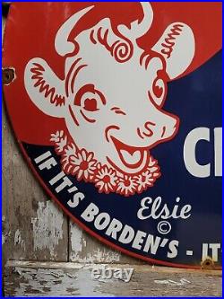 Vintage Bordens Porcelain Sign 30 Big Ice Cream Elsie Dairy Cow Milk Gas Oil