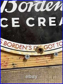 Vintage Bordens Porcelain Sign Gas & Oil Dairy Farmer Milk Cheese Ice Cream Cow