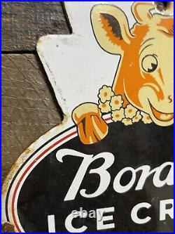 Vintage Bordens Porcelain Sign Gas & Oil Dairy Farmer Milk Cheese Ice Cream Cow