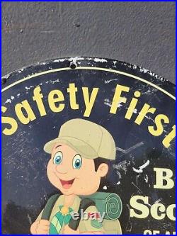 Vintage Boy Scouts Porcelain Sign Hunting Fishing Gun Club Troop Cabin Oil Gas