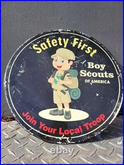 Vintage Boy Scouts Porcelain Sign Hunting Fishing Gun Club Troop Cabin Oil Gas