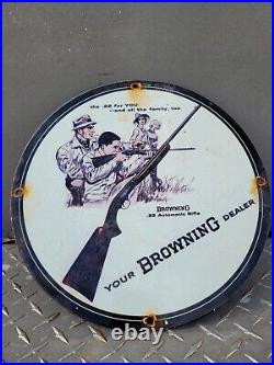 Vintage Browning Porcelain Sign Old Time Forearms Rifle Guns 12 Gas Oil Service