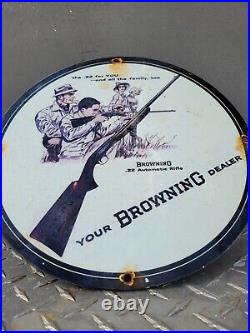 Vintage Browning Porcelain Sign Old Time Forearms Rifle Guns 12 Gas Oil Service