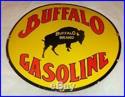Vintage Buffalo Brand Gasoline Bison 30 Porcelain Metal Car Truck Gas Oil Sign
