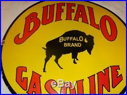 Vintage Buffalo Brand Gasoline Bison 30 Porcelain Metal Car Truck Gas Oil Sign