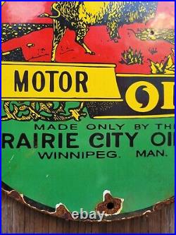 Vintage Buffalo Motor Oil Porcelain Sign Praire City Canada 12 Gas Advertising