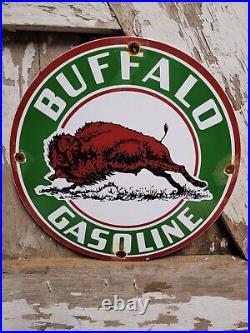 Vintage Buffalo Porcelain Sign Bison Gas Pump Plate Motor Oil Sales Service 12