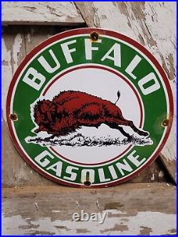 Vintage Buffalo Porcelain Sign Bison Gas Pump Plate Motor Oil Sales Service 12