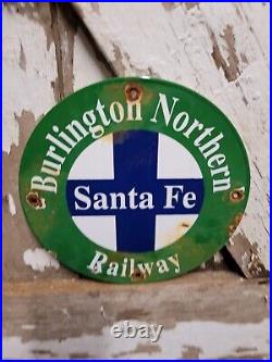 Vintage Burlington Northern Railway Porcelain Sign Old Train Santa Fe Gas Oil
