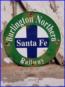Vintage Burlington Northern Railway Porcelain Sign Old Train Santa Fe Gas Oil