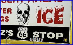 Vintage Buzs Route 66 Porcelain Sign Gas Oil Road Shield Pump Plate Skull Ice