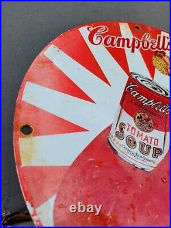 Vintage Campbells Porcelain Sign Soup Can Model Girl Woman Grocery Food Gas Oil