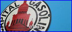 Vintage Capital Gasoline Porcelain Gas Motor Oil Service Station Pump Plate Sign