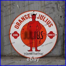 Vintage Car Orange Julius Gas Station Service Man Cave Oil Porcelain Sign 038