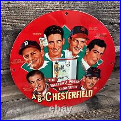 Vintage Chesterfield Cigarettes Porcelain Sign Gas Oil Baseball Ad Pump Plate