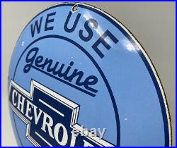 Vintage Chevrolet Heavy Porcelain Sign 12 Round Sales & Service Convex Gas Oil