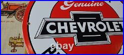 Vintage Chevrolet Porcelain Gas Auto Parts Genuine Service Dealer Pump Sign
