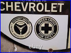 Vintage Chevrolet Porcelain Sign 30 Large Gas & Oil Aaa Highway Safety Truck Us