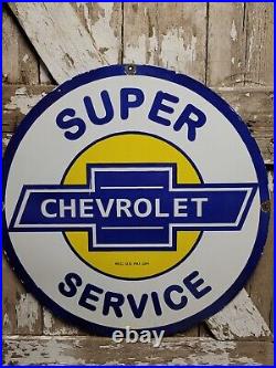 Vintage Chevrolet Porcelain Sign 30 Super Service Gas Oil Chevy Truck Dealer