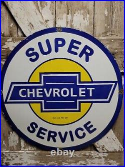 Vintage Chevrolet Porcelain Sign 30 Super Service Gas Oil Chevy Truck Dealer