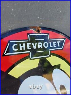 Vintage Chevrolet Porcelain Sign Old Felix The Cat Chevy Super Service Gas Oil