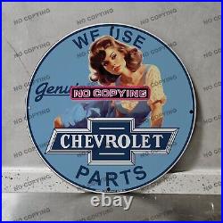 Vintage Chevrolet We Use Parts Porcelain Sign Gas Station Garge Advertising Oil