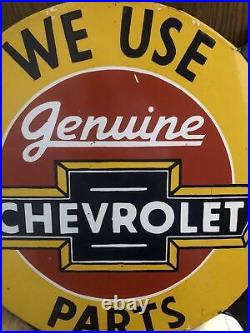 Vintage Chevrolet genuine parts dealership porcelain Enamel? Flanged Sign Rare