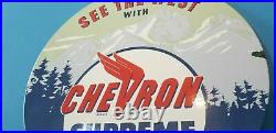 Vintage Chevron Gasoline Porcelain Gas Service Station Oil Rack Pump Plate Sign