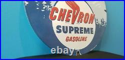 Vintage Chevron Gasoline Porcelain Gas Service Station Oil Rack Pump Plate Sign
