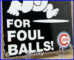 Vintage Chicago Cubs Porcelain Stadium Sign Gas Oil Nbl Foul Baseball Bears