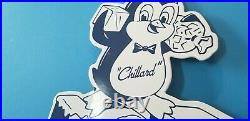Vintage Chillard Ice Penguin Porcelain Gas General Drug Store Service Sign
