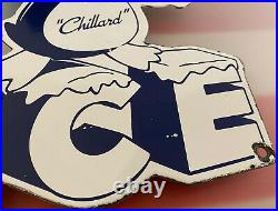 Vintage Chillard Ice Porcelain Sign Cube Gas Soda Beverage Cola Penguin Gasoline
