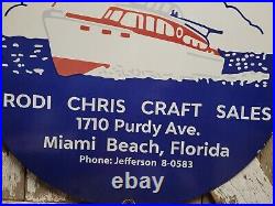 Vintage Chris Craft Porcelain Sign 30 Miami Florida Motor Boat Dealer Gas Oil