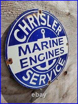 Vintage Chrysler Service Porcelain Sign Boat Marine Engine Gas Motor Oil Sales