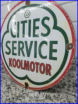 Vintage Cities Service Porcelain Sign Koolmotors Gas Oil Sales Mechanics Garage
