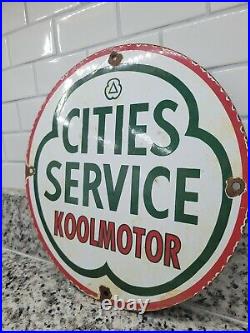 Vintage Cities Service Porcelain Sign Koolmotors Gas Oil Sales Mechanics Garage