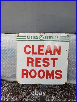 Vintage Cities Services Porcelain Sign Gas Station Restroom Toilet Oil Veribrite