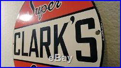 Vintage Clark's Gasoline Porcelain Gas Auto Oil Service Station Pump Plate Sign