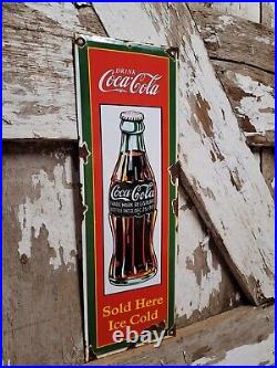 Vintage Coca Cola Porcelain Sign Old Coke Beverage Advertising Gas Oil Food Shop