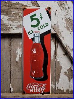 Vintage Coca Cola Porcelain Sign Old Coke Beverage Advertising Gas Station Food