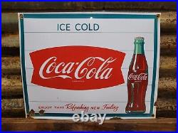 Vintage Coca Cola Porcelain Sign Soda Coke Pop Gas Oil Food Service 17 Curved