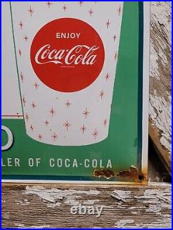 Vintage Coca Cola Porcelain Sign Soda Coke Pop Gas Oil Food Service Restaurant