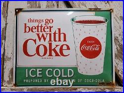 Vintage Coca Cola Porcelain Sign Soda Coke Pop Gas Oil Food Service Restaurant