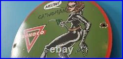 Vintage Conoco Porcelain Catwoman Gasoline Superhero Comic Book Oil Rack Sign