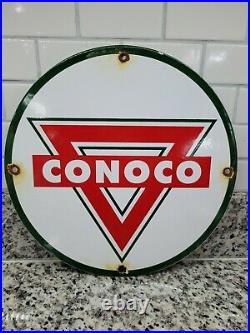 Vintage Conoco Porcelain Sign Gas Station Signage Motor Oil Service Garage Lube