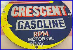 Vintage Crescent Gasoline Porcelain Sign Gas Station RPM Motor Oil Pump Plate